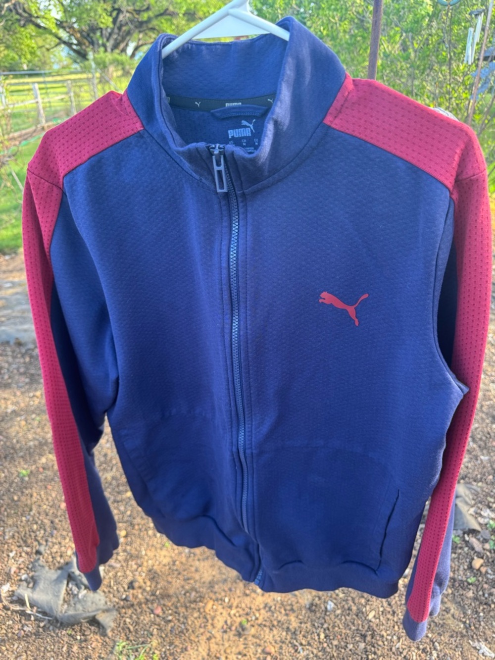 Unisex Puma Navy Jacket with Red Shoulder and Sleeve Panels
